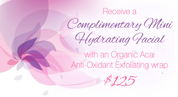 Complimetary Mini Facial with Organic Acai Anti-Oxidant Exfoliating Wrap